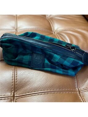 Polo Ralph Lauren  duffle cosmetic bag Black Watch tartan embossed leather logo